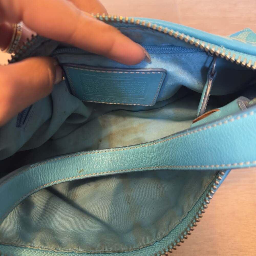 Coach Turquoise Signature Canvas Shoulder Bag - Picture 5 of 6